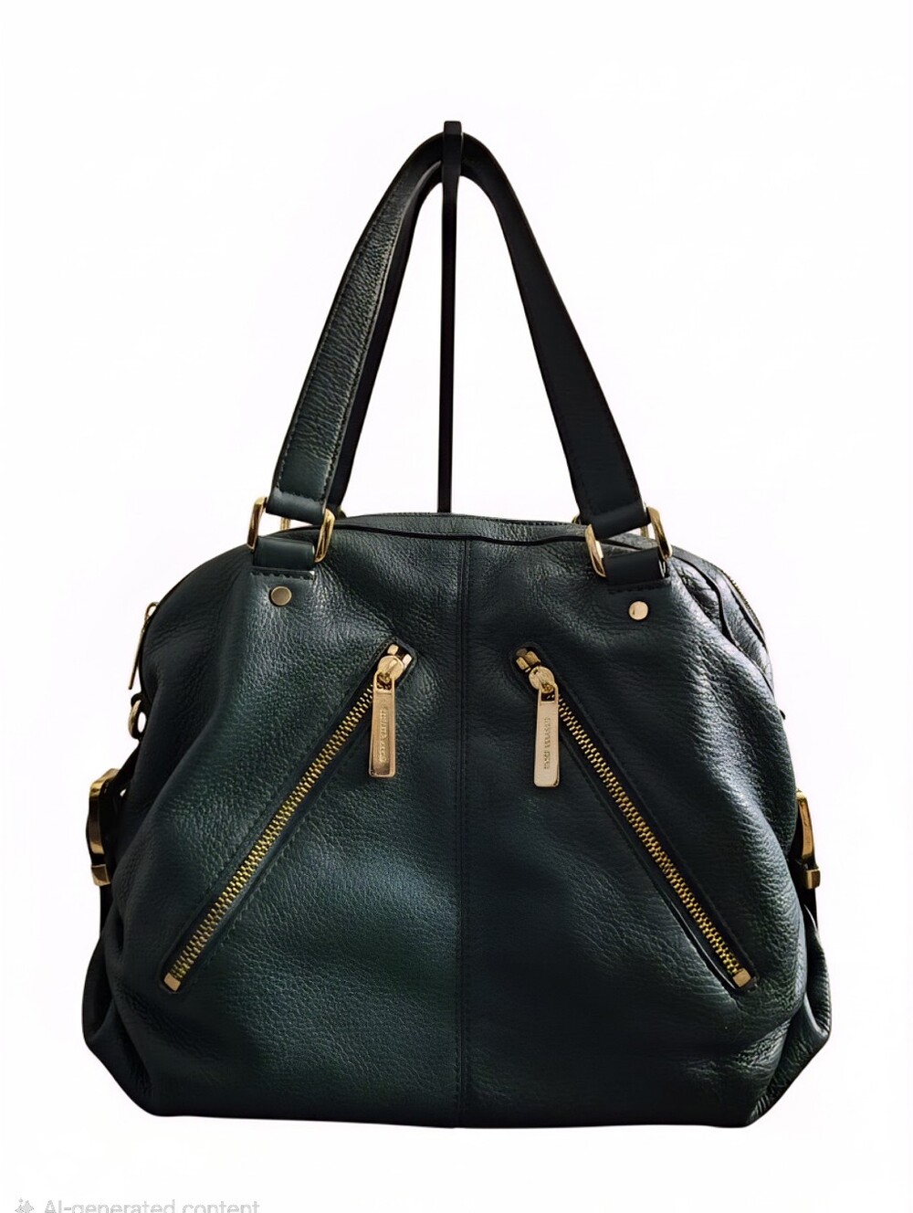 Michael Kors Dark Green Pebbled Leather Shoulder Bag with Gold Hardware